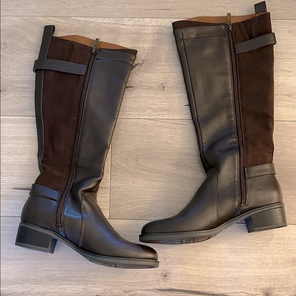 Women's Franco Sarto Tall Two-Tone Brown Riding Boots - Picture 5 of 12